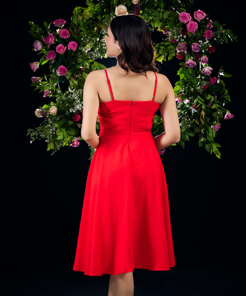 Midi Tiered Chiffon Pleated Vneck  Dress